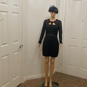 Material Girl Large Little Black Dress Evening Scoop Neck Long Sleeve Cut Out